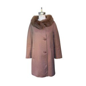 Max Mara 2000s Wool Swing Coat Taupe Fox Fur